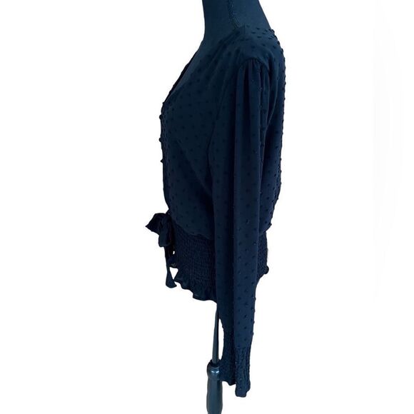 Q&A black Swiss Dot Smocked Blouse, size L - Picture 5 of 7